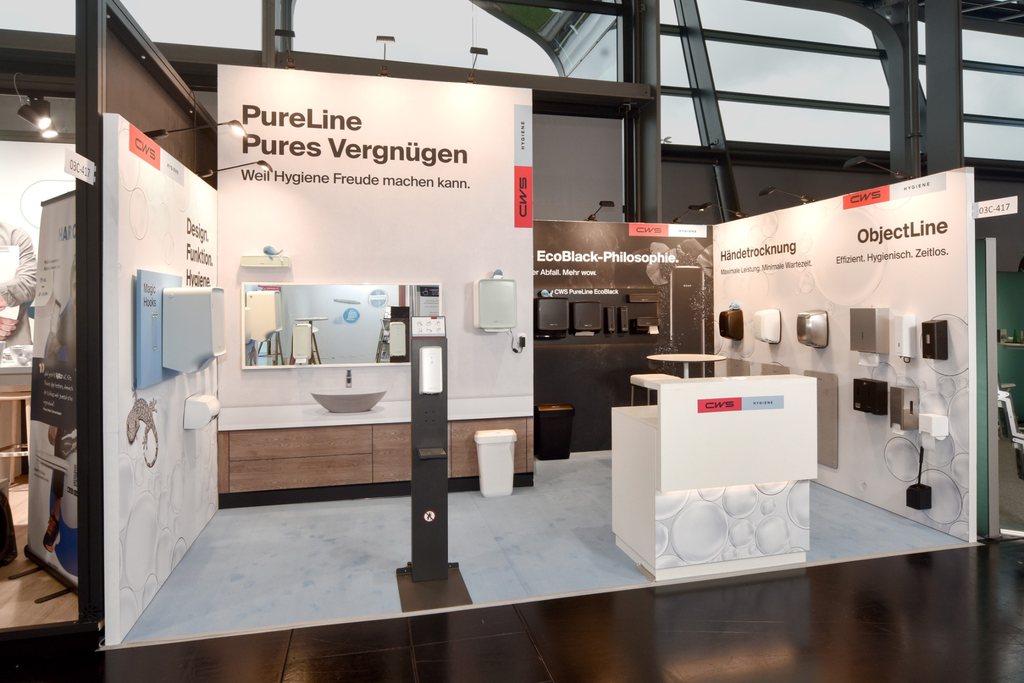 Messestand CWS Hygiene, RIFA Nürnberg 2026, Beispiel aus neun Messen seit 2019
