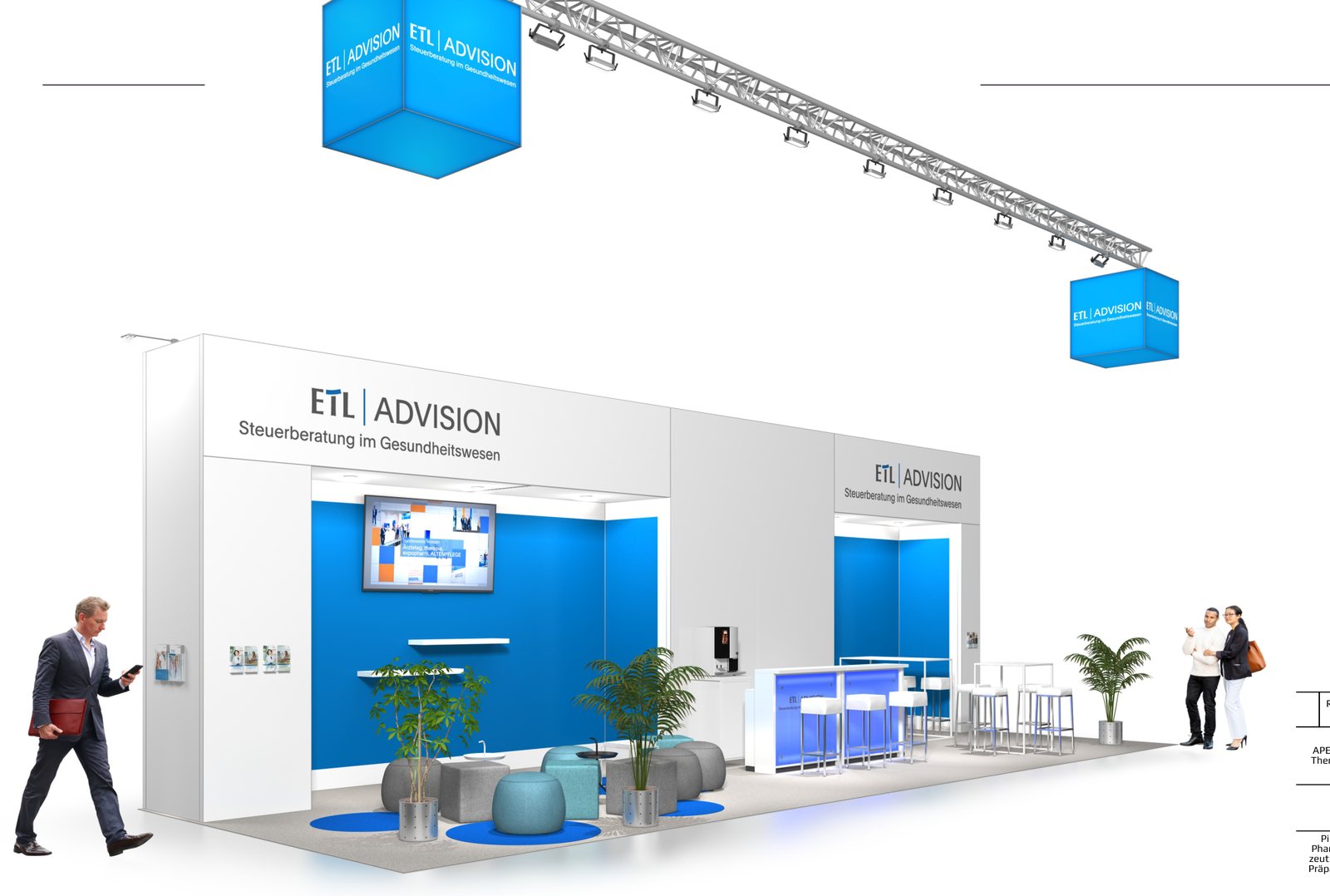 3D-Ansicht des Messestands von ETL Advision aus dem Standkonzept