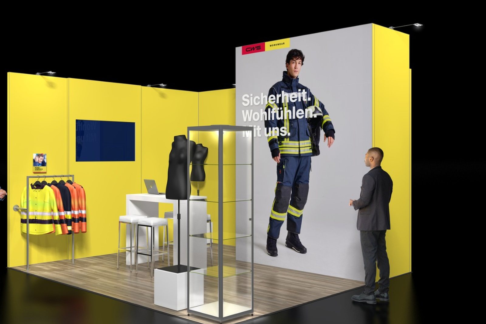 3D-Entwurf desselben Messestands aus dem Standkonzept vom Dezember 2025