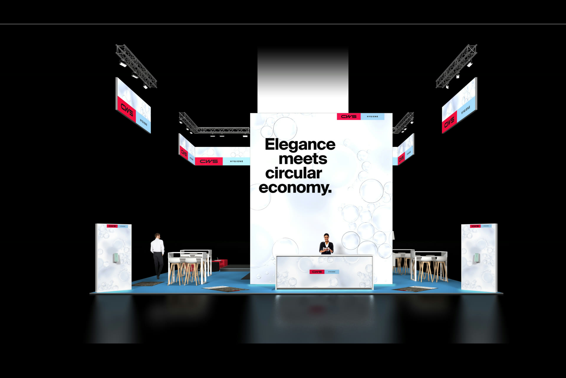 3D-Visualisierung des Messestands CWS Hygiene in der Planungsphase